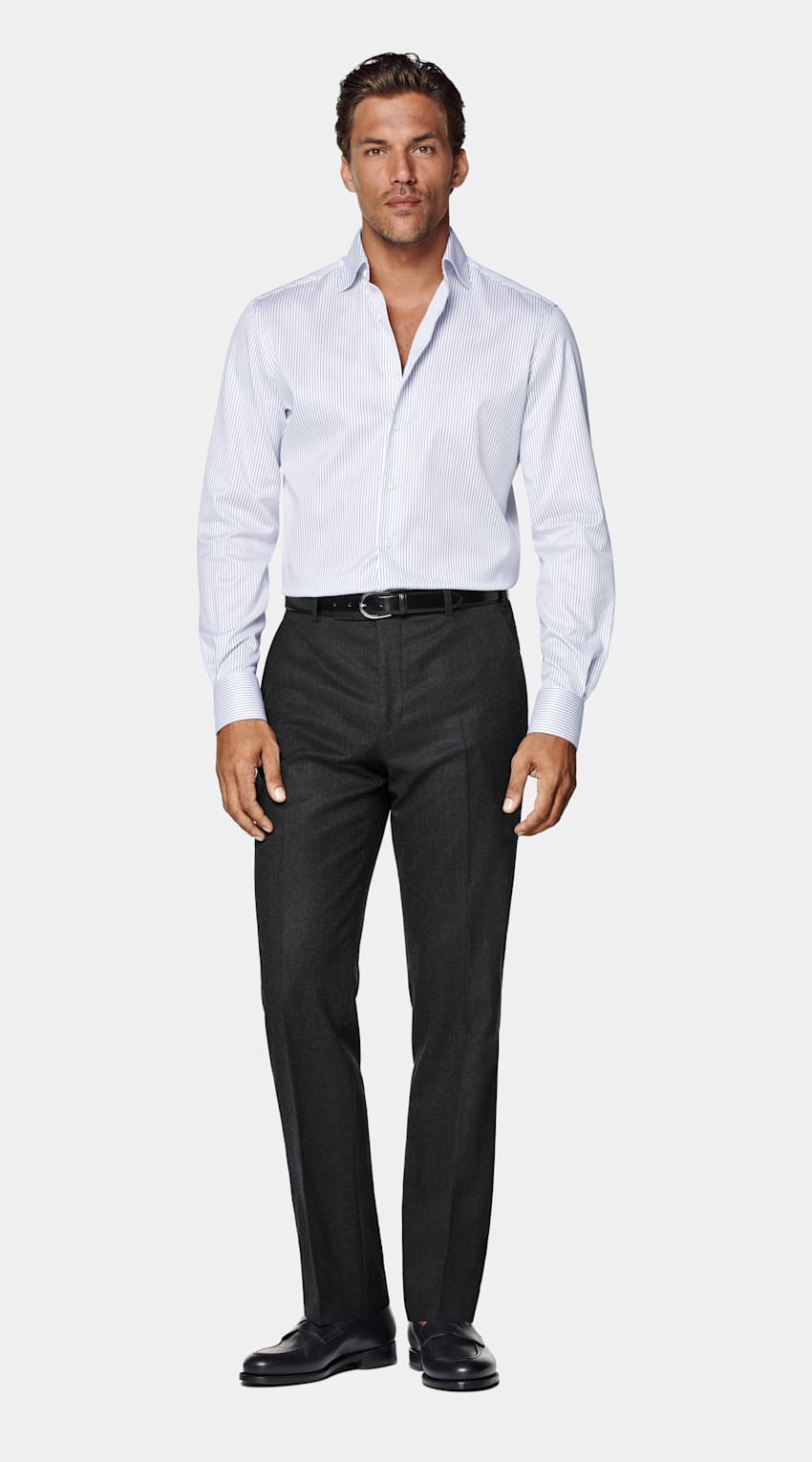 SUITSUPPLY Coton Pima Traveller - Weba, Suisse Chemise coupe Tailored en twill bleu marine à rayures