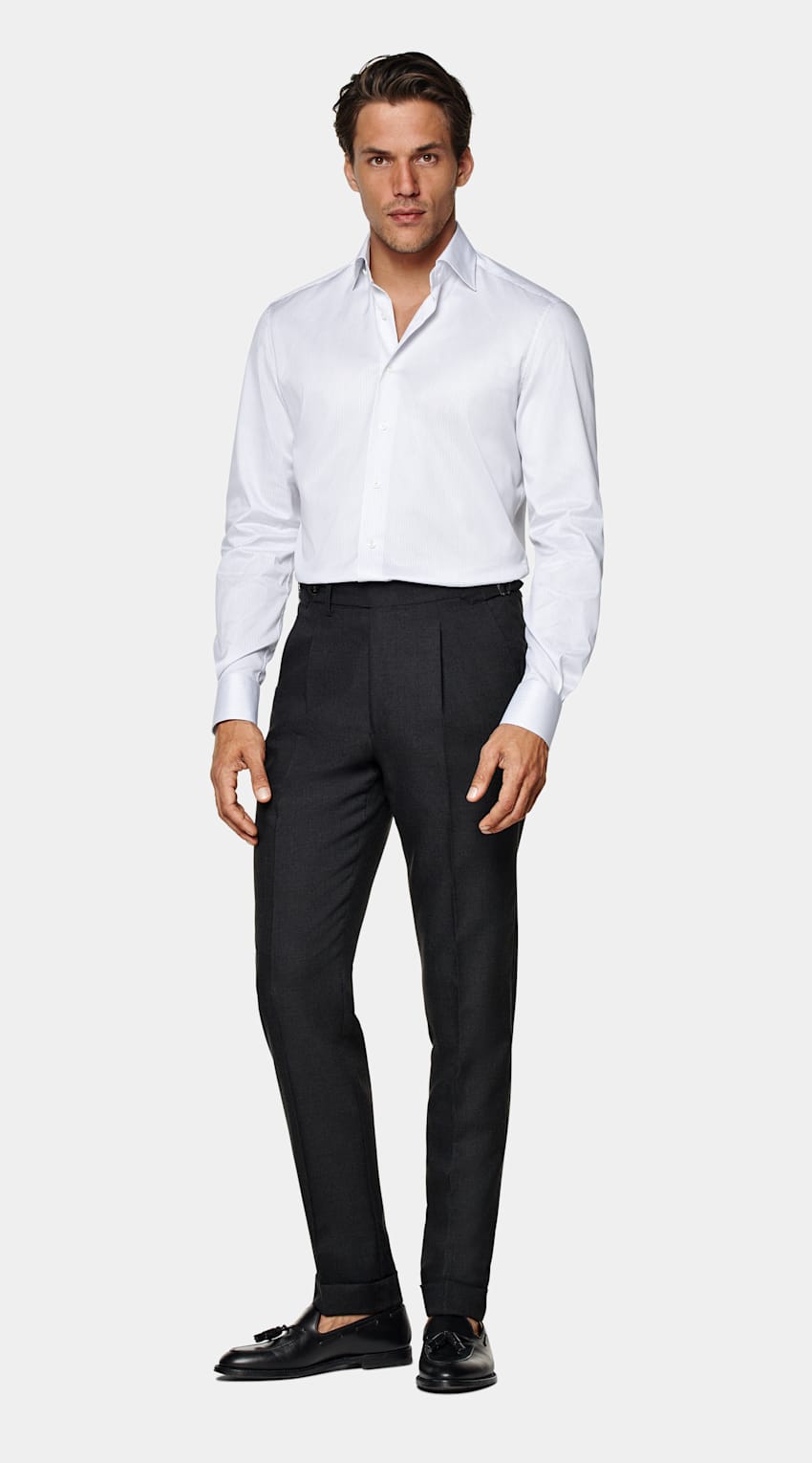 SUITSUPPLY Coton Pima Traveller - Weba, Suisse Chemise coupe Tailored en twill blanche à rayures