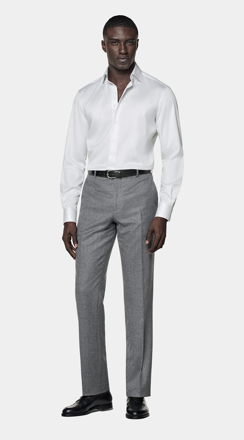 SUITSUPPLY Bawełna Pima Traveller od Weba, Szwajcaria Koszula twill tailored fit szara w paski