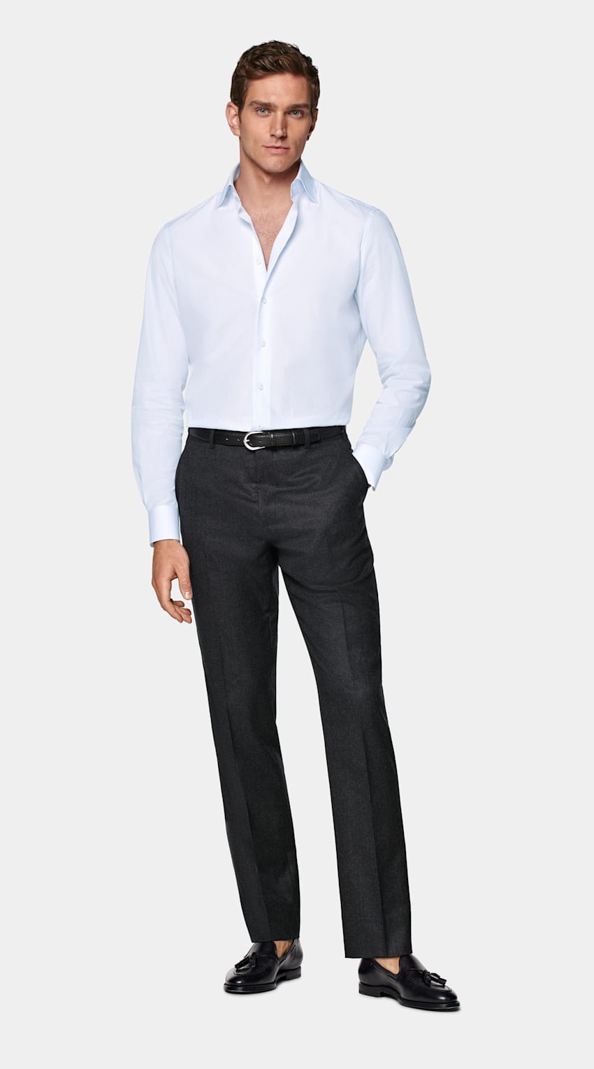 SUITSUPPLY Coton égyptien - Albini, Italie Chemise coupe Tailored en popeline bleu clair à rayures