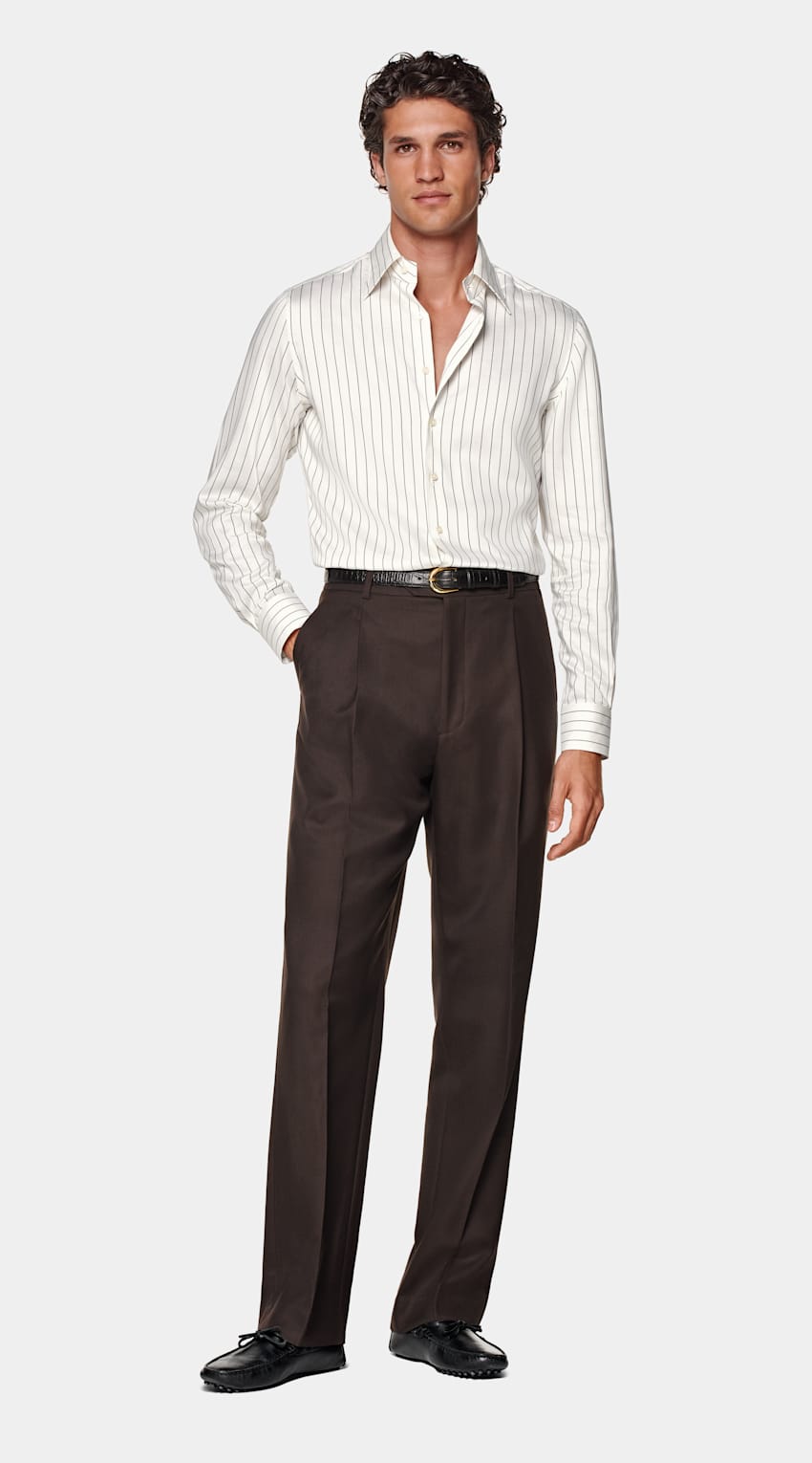 SUITSUPPLY Puro Lyocell - Testa Spa, Italia Camicia bianca a righe tailored fit con colletto largo classico