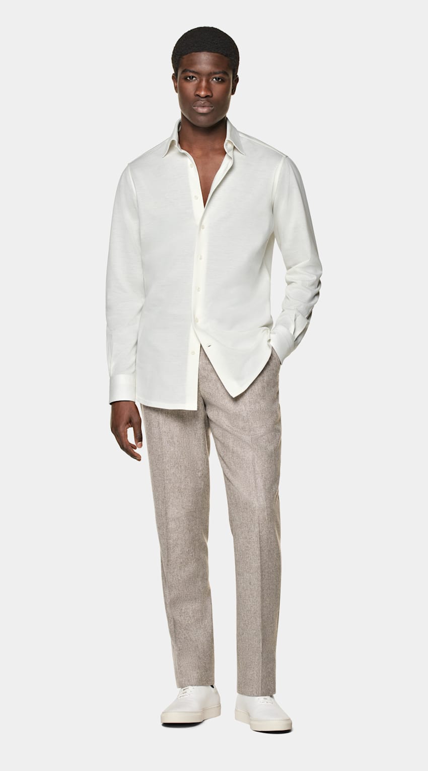 SUITSUPPLY Ägyptische Baumwolle Strickware von Tessilmaglia, Italien Hemd off-white Tailored Fit