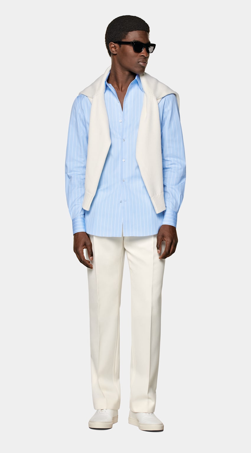 SUITSUPPLY Coton égyptien - Thomas Mason, Italie Chemise coupe Tailored bleu clair à rayures