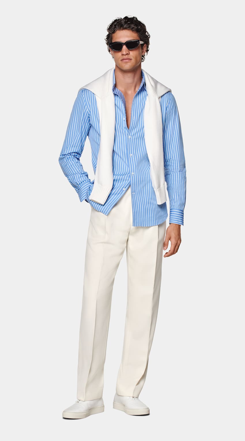 SUITSUPPLY Coton égyptien - Thomas Mason, Italie Chemise coupe Tailored bleu moyen à rayures