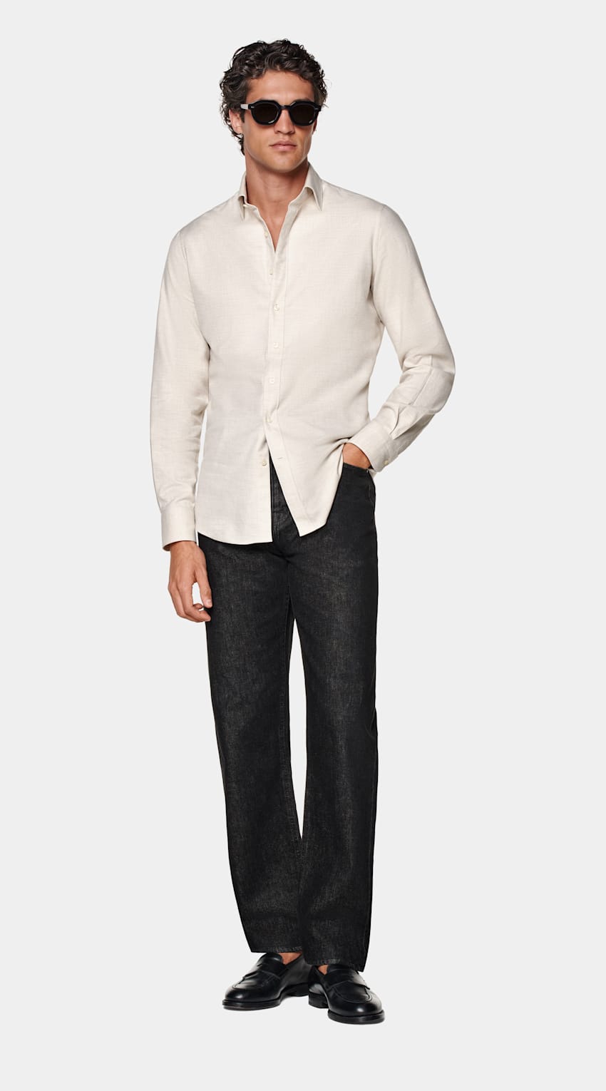 SUITSUPPLY Flanelle de coton égyptien - Beste, Italie Chemise coupe Tailored sable