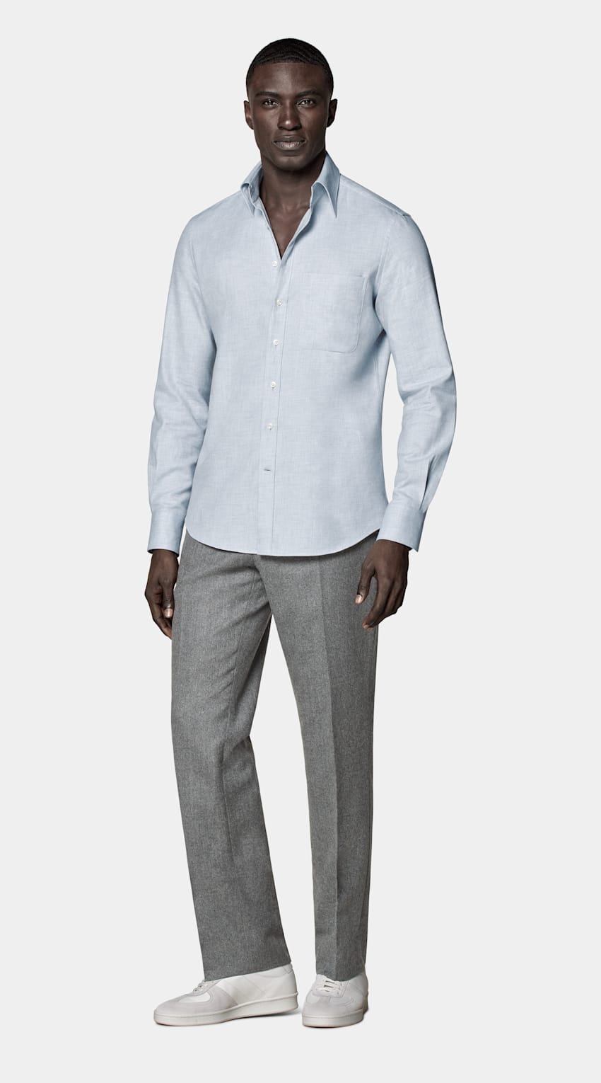 SUITSUPPLY Flanelle de coton égyptien - Beste, Italie Chemise coupe tailored bleu clair