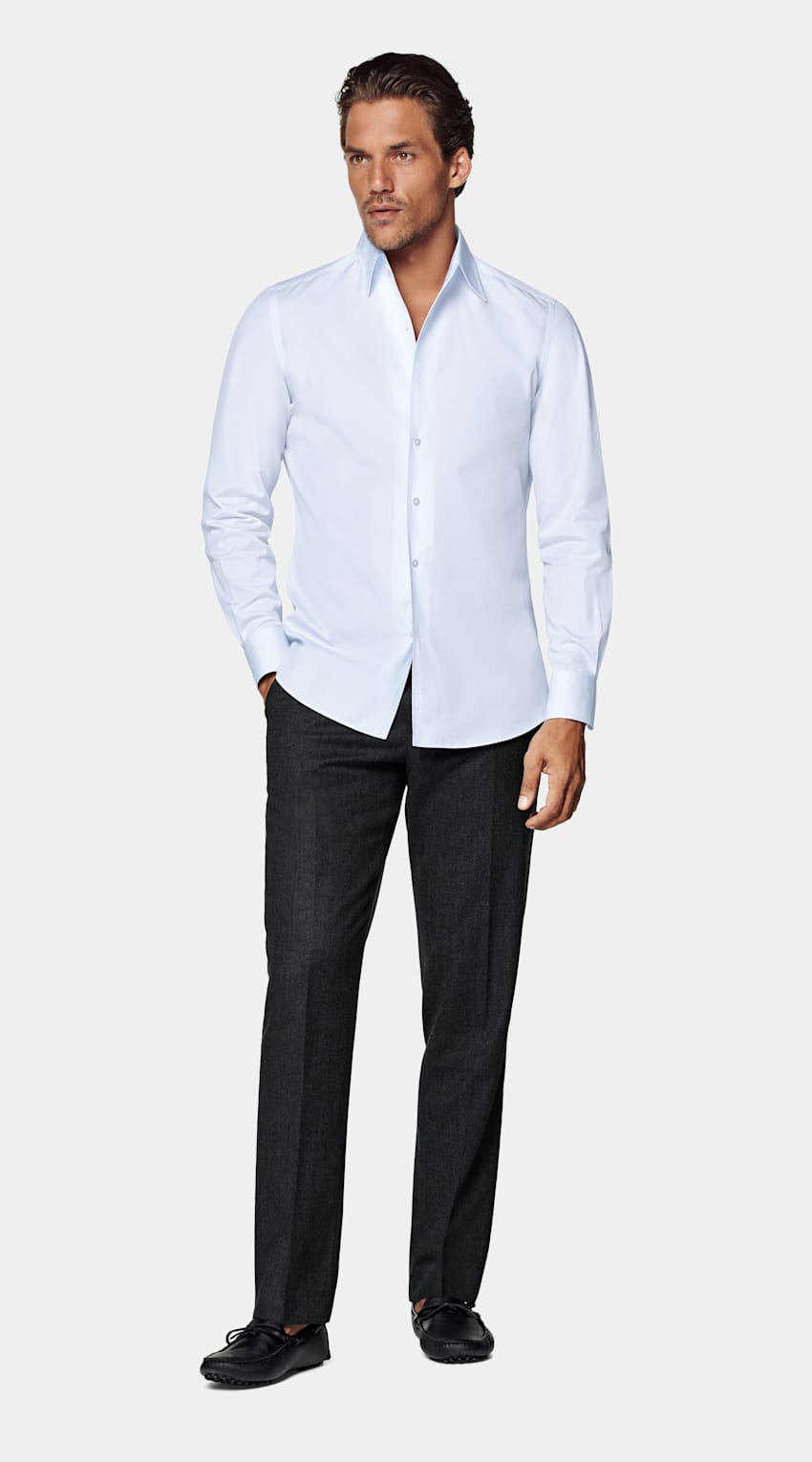 SUITSUPPLY Coton égyptien - Testa Spa, Italie Chemise coupe Tailored avec col d'une seule pièce bleu clair