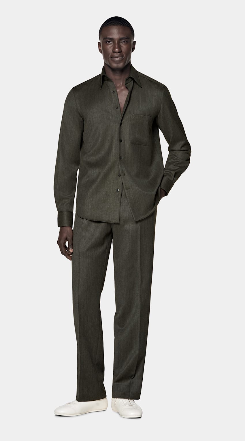 SUITSUPPLY 순수 울, Vitale Barberis Canonico, 이탈리아 그린 울 오버셔츠