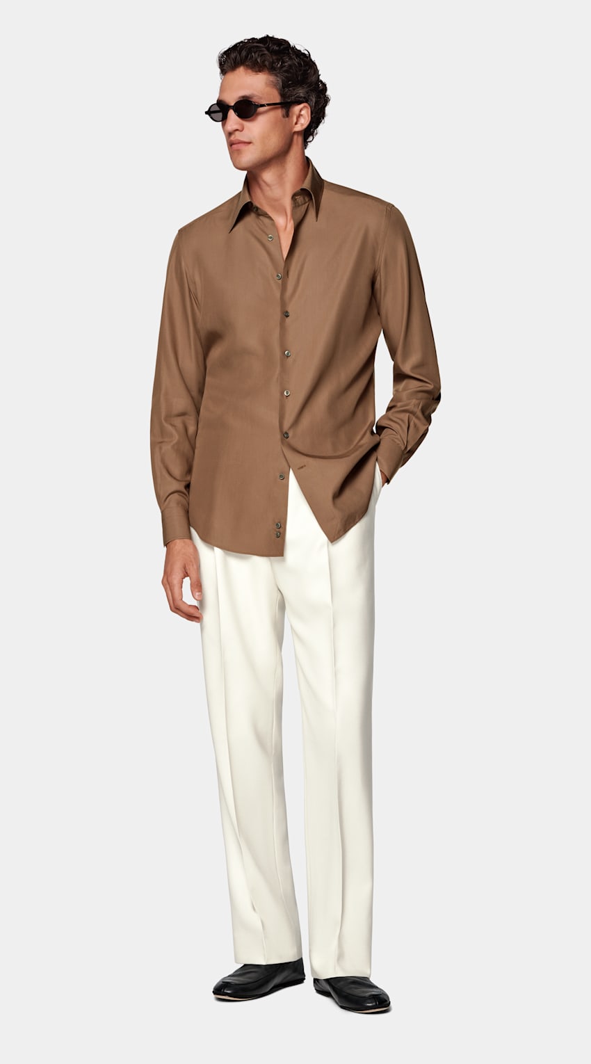 SUITSUPPLY Lyocell by Sidogras, Spain Mid Brown Lyocell Shirt