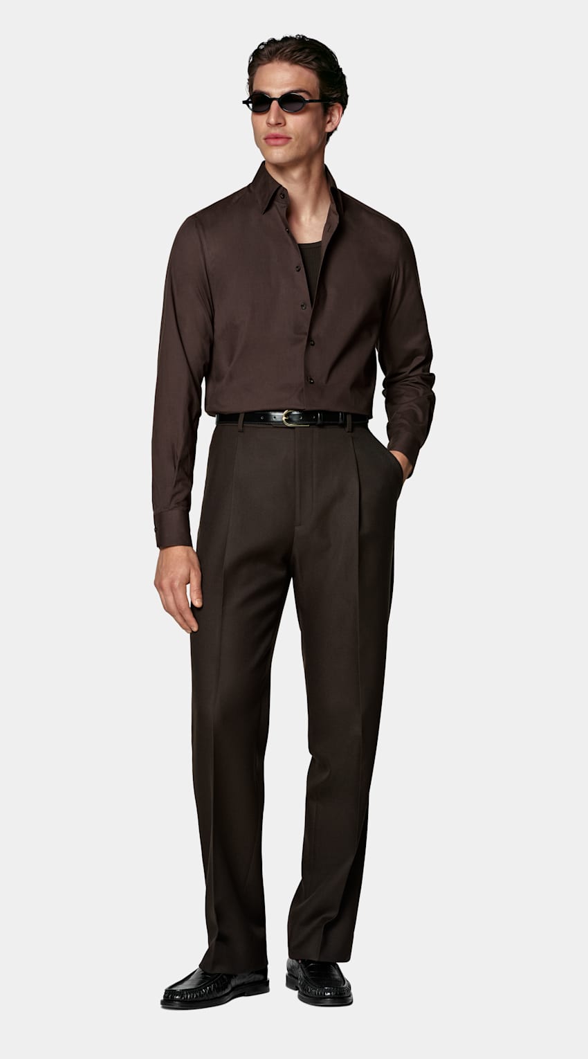 SUITSUPPLY Egyptian Cotton by Albini, Italy Dark Brown Cotton Shirt