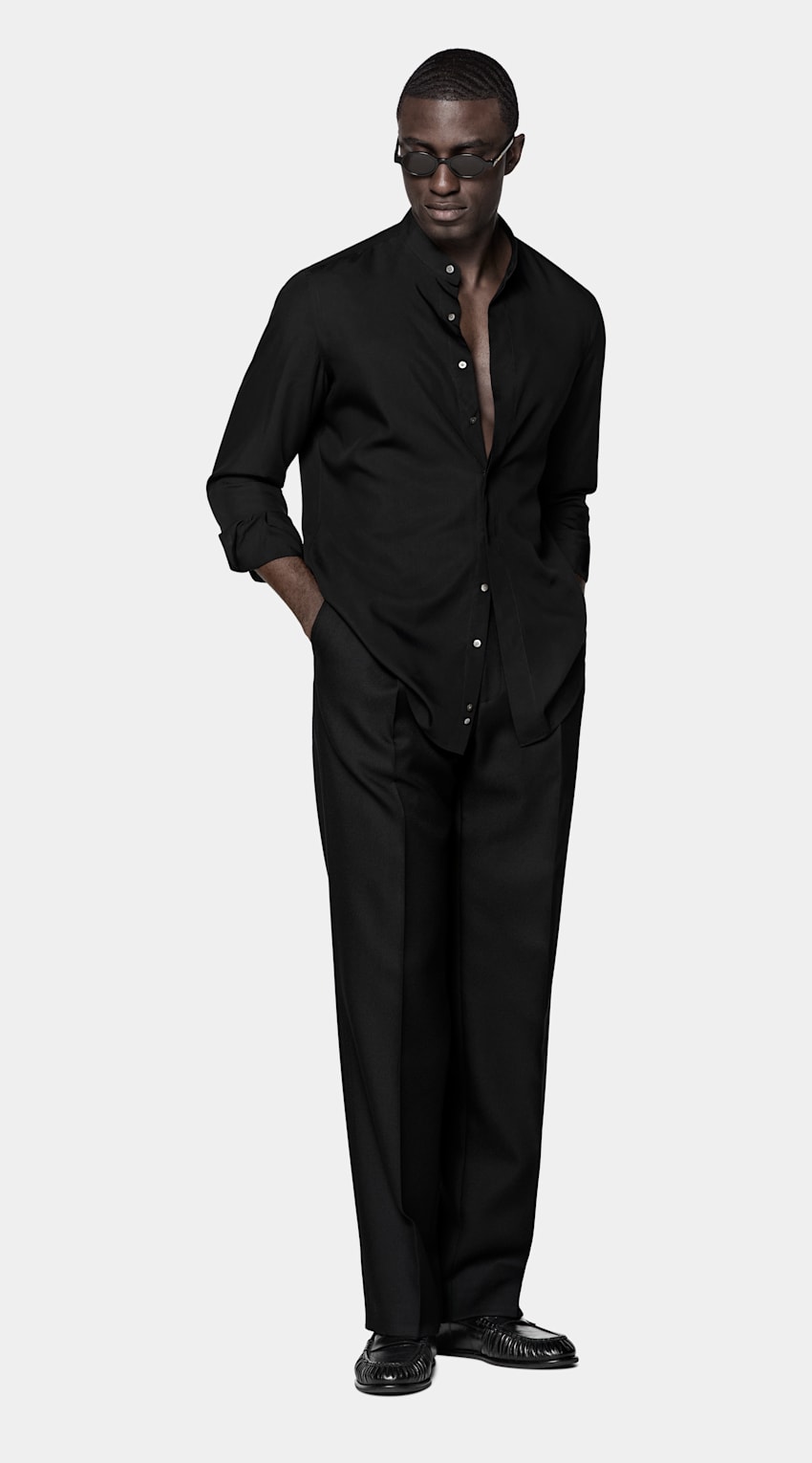 SUITSUPPLY Lyocell Silk by Albini, Italy Black Lyocell SIlk Shirt