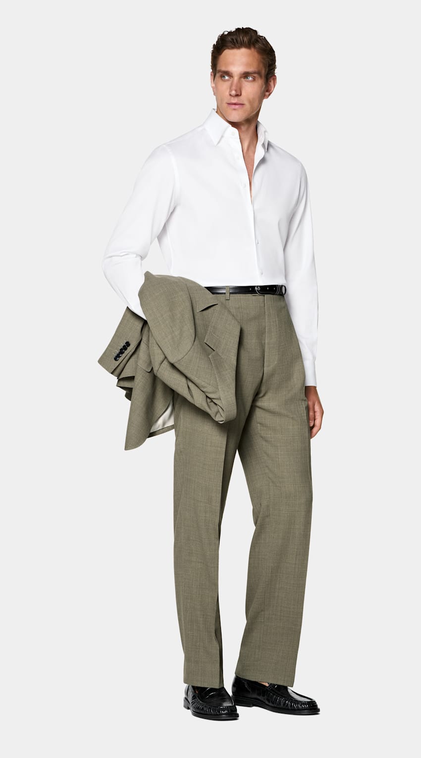 SUITSUPPLY Cotton Silk by Thomas Mason, Italy White Classic Collar Shirt