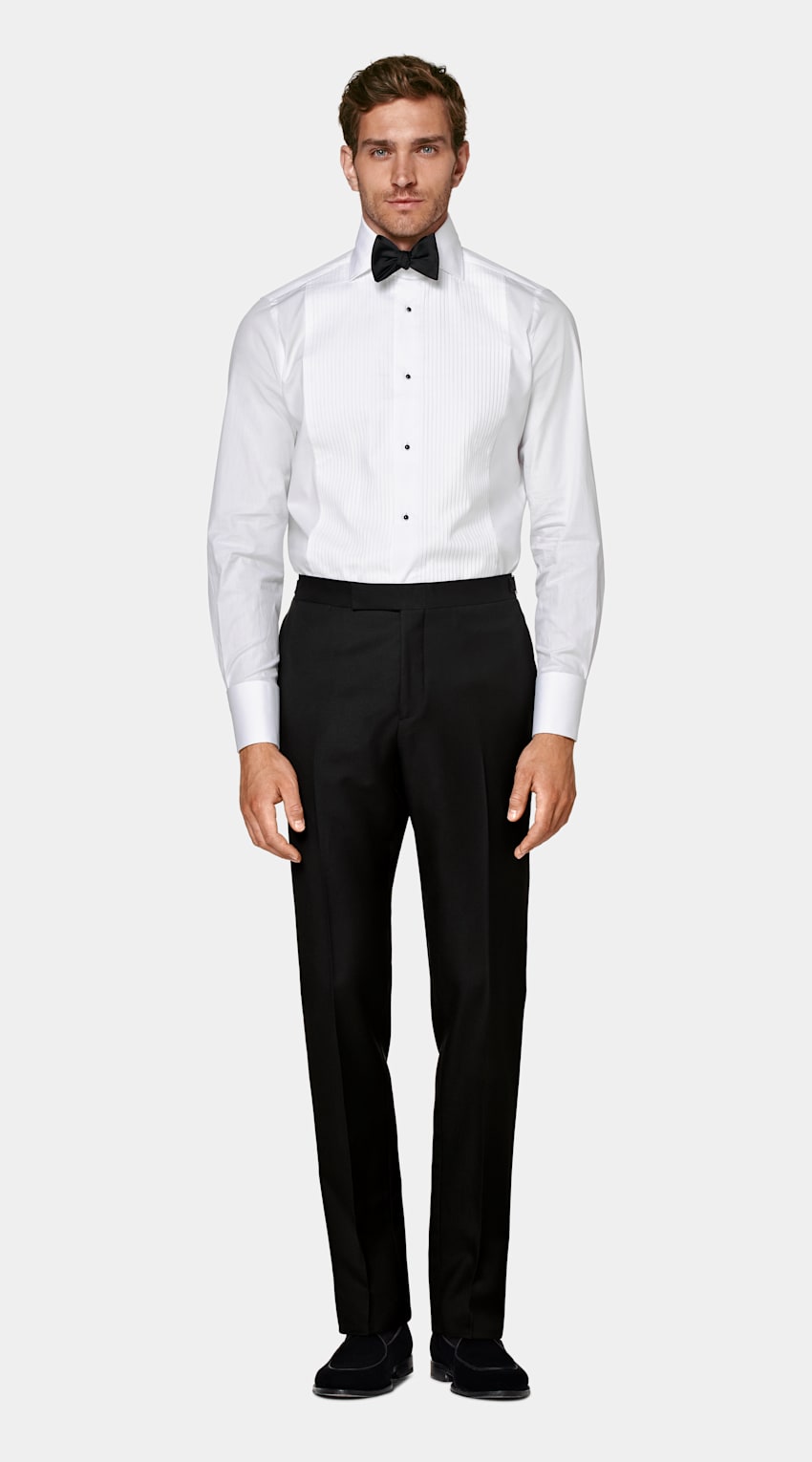 SUITSUPPLY Egyptian Cotton by Tessitura Monti, Italy White Pleated Slim Fit Tuxedo Shirt