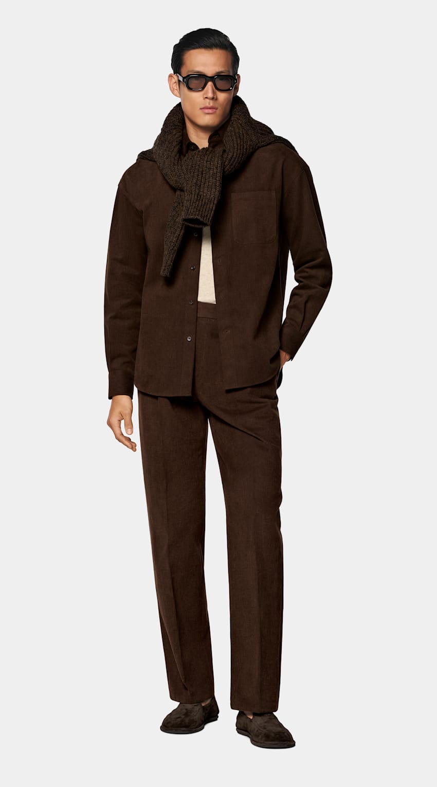 SUITSUPPLY Puro algod&oacute;n de Di Sondrio, Italia Sobrecamisa de algod&oacute;n marr&oacute;n oscuro