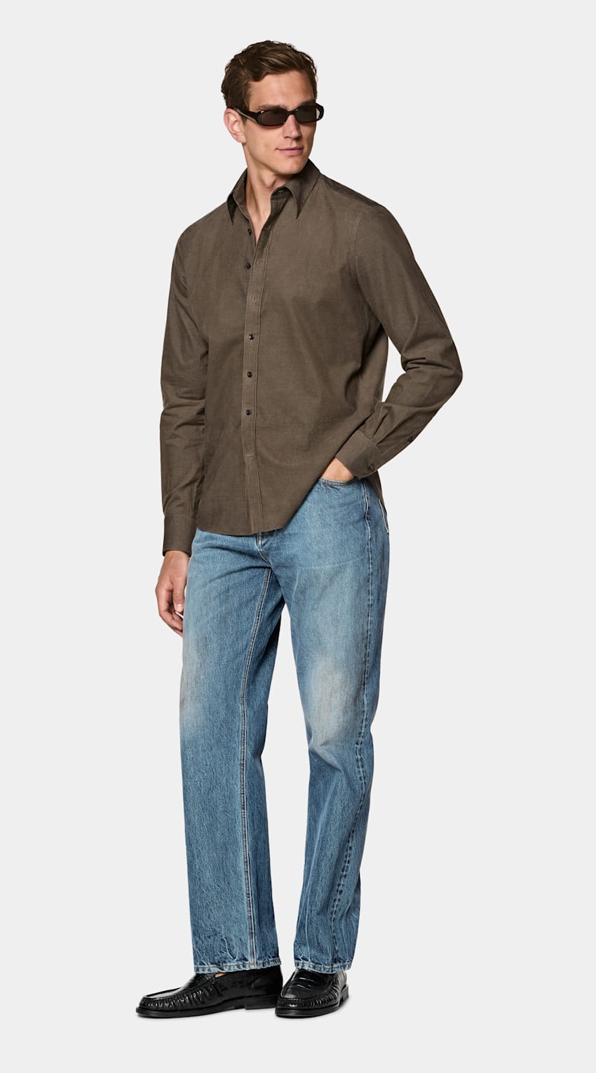 SUITSUPPLY Pure Cotton Corduroy - Pontoglio, Italie Dark Green Corduroy Shirt