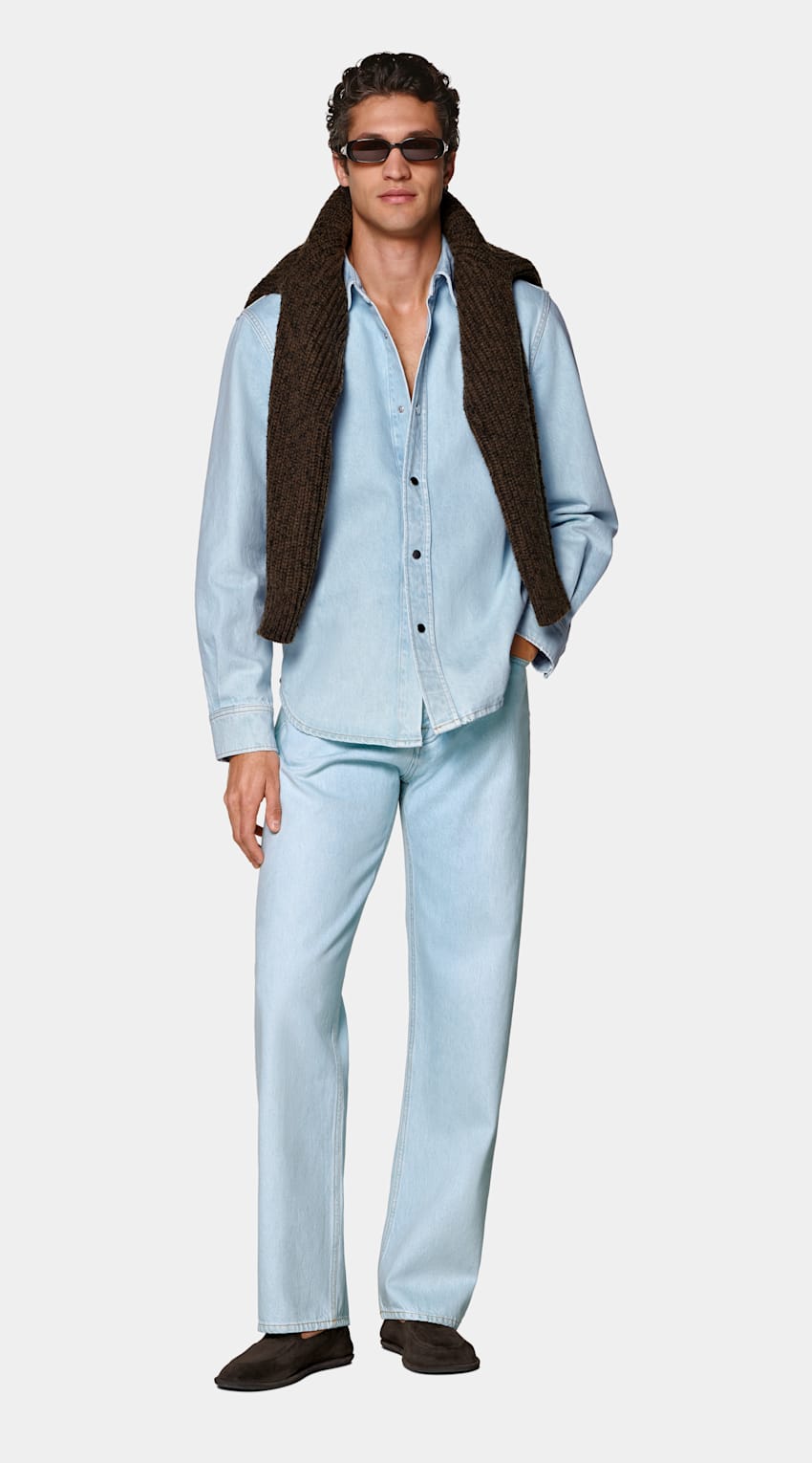 SUITSUPPLY Pure Cotton by Candiani, Italy Light Blue Cotton Shirt