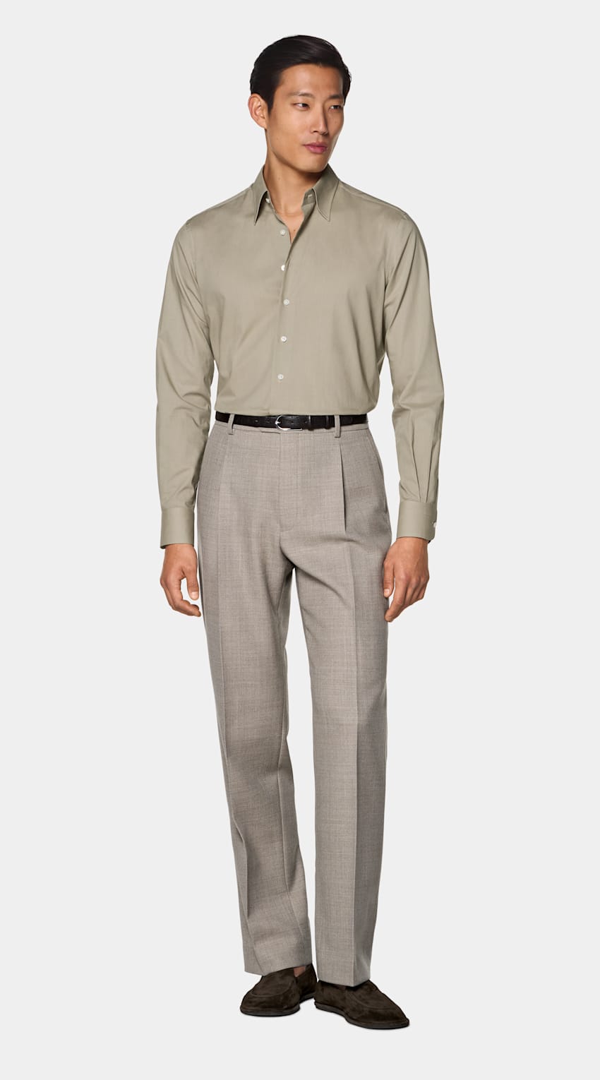 SUITSUPPLY Egyptian Cotton by Albini, Italy Mid Green Cotton Shirt
