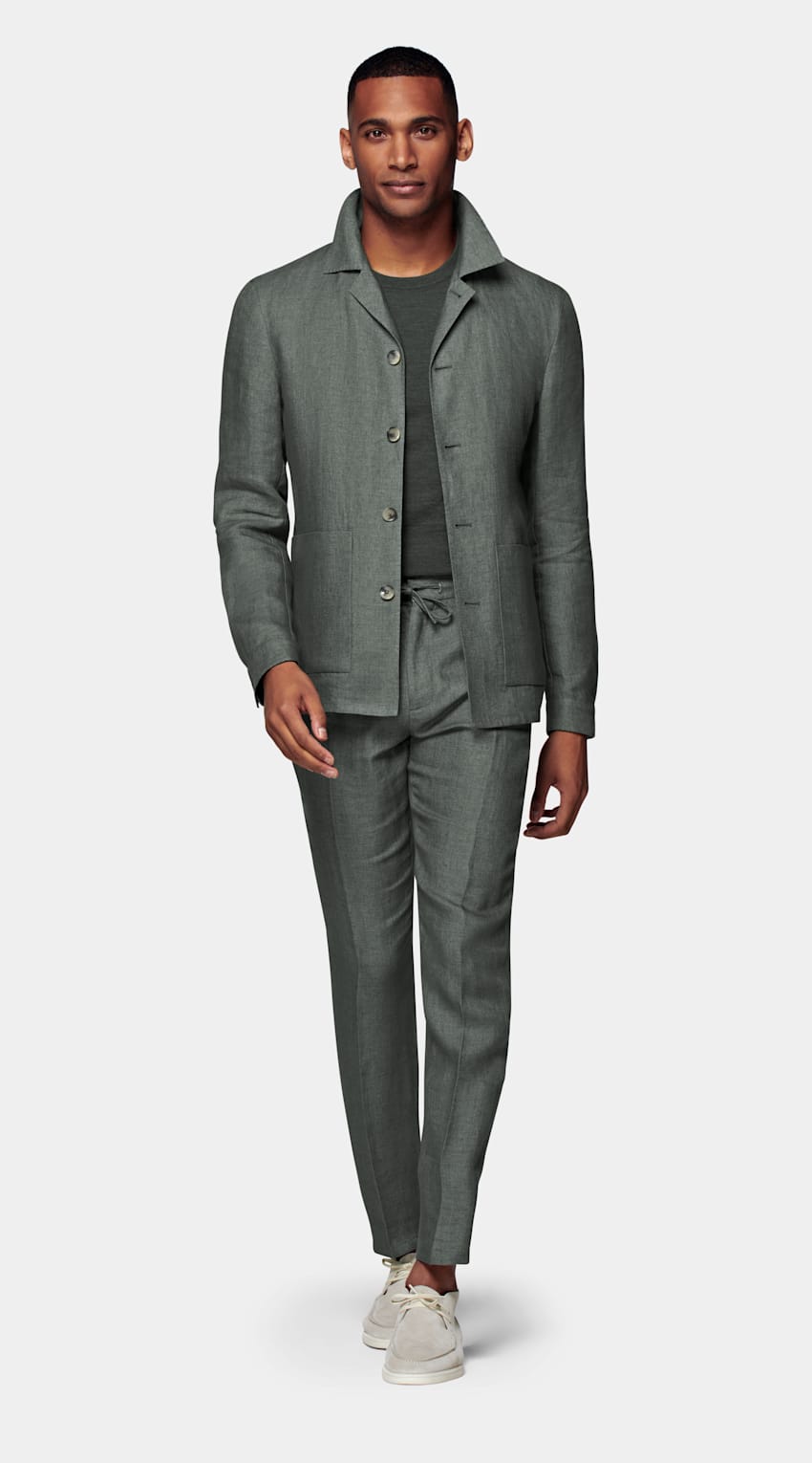 SUITSUPPLY Pure Linen by Solbiati, Italy Mid Green Casual Suit