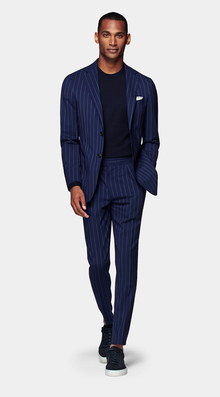 SUITSUPPLY Pure Wool Traveller by Cerruti, Italy Mid Blue Havana Suit
