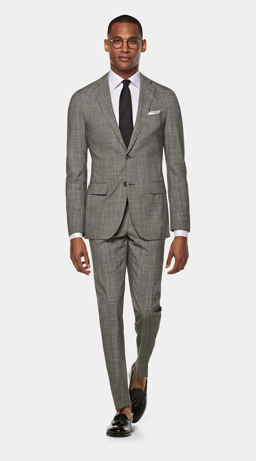 SUITSUPPLY Wool Silk Traveller by Cerruti, Italy  Mid Grey Tailored Fit Havana Suit