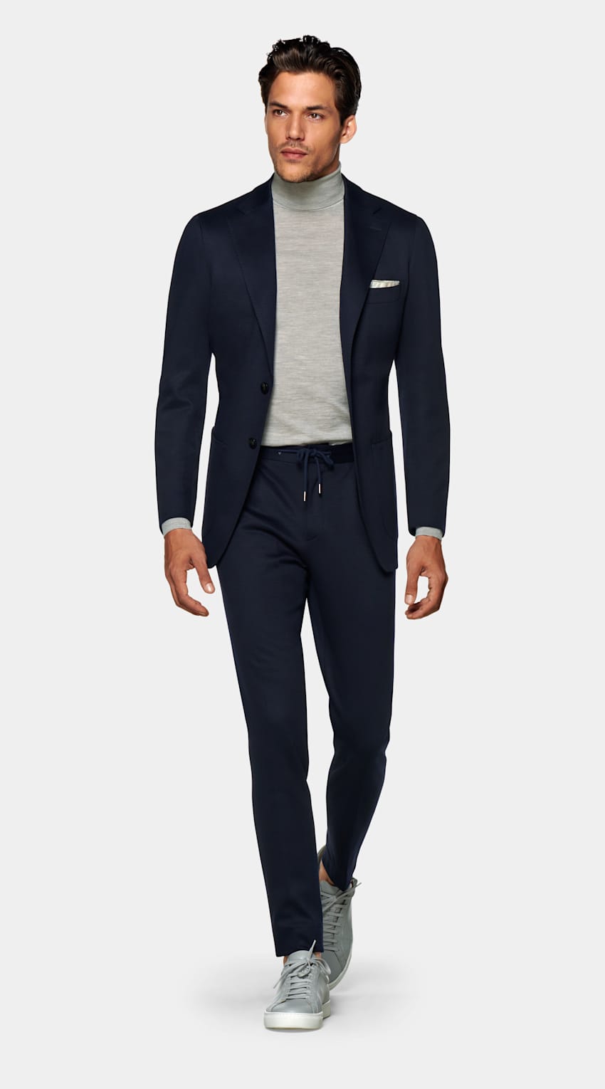SUITSUPPLY Knitted Wool Cotton by Dondi, Italy Mid Blue Lazio Suit
