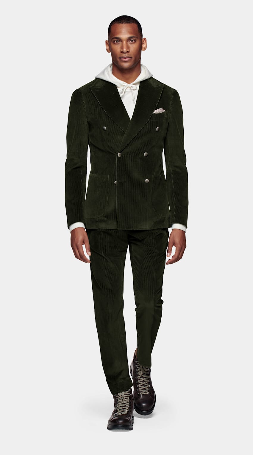 SUITSUPPLY Pure Cotton Corduroy by Pontoglio, Italy Dark Green Havana Suit