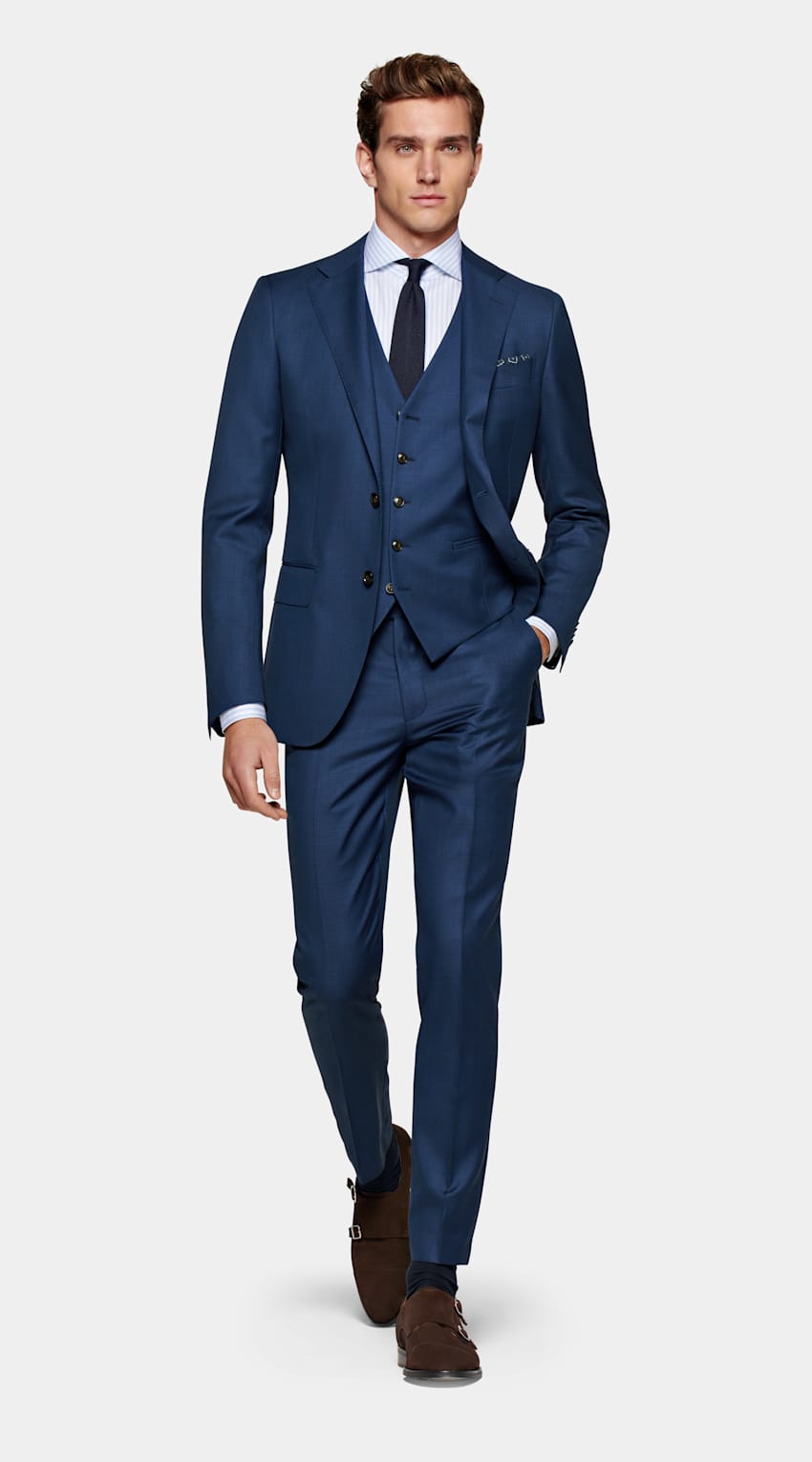 SUITSUPPLY Pure S110's Wool by Vitale Barberis Canonico, Italy Mid Blue Three-Piece Lazio Suit