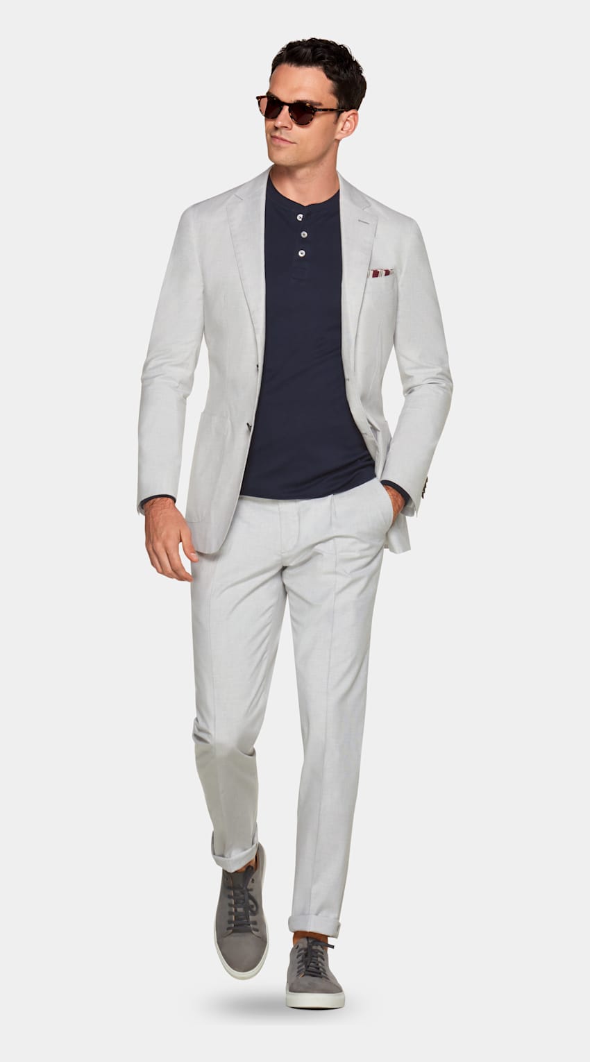 SUITSUPPLY 意大利 Di Sondrio 生产的面料 Havana Light Grey Houndstooth Suit