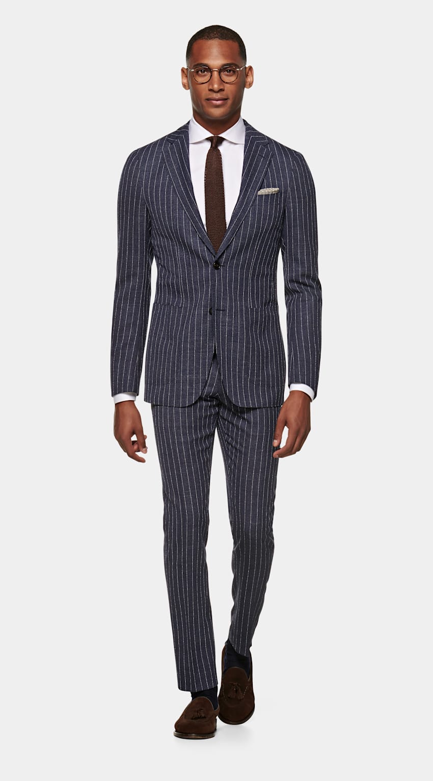 Mid Blue Stripe Havana Suit | Pure Wool Traveller Single Breasted ...