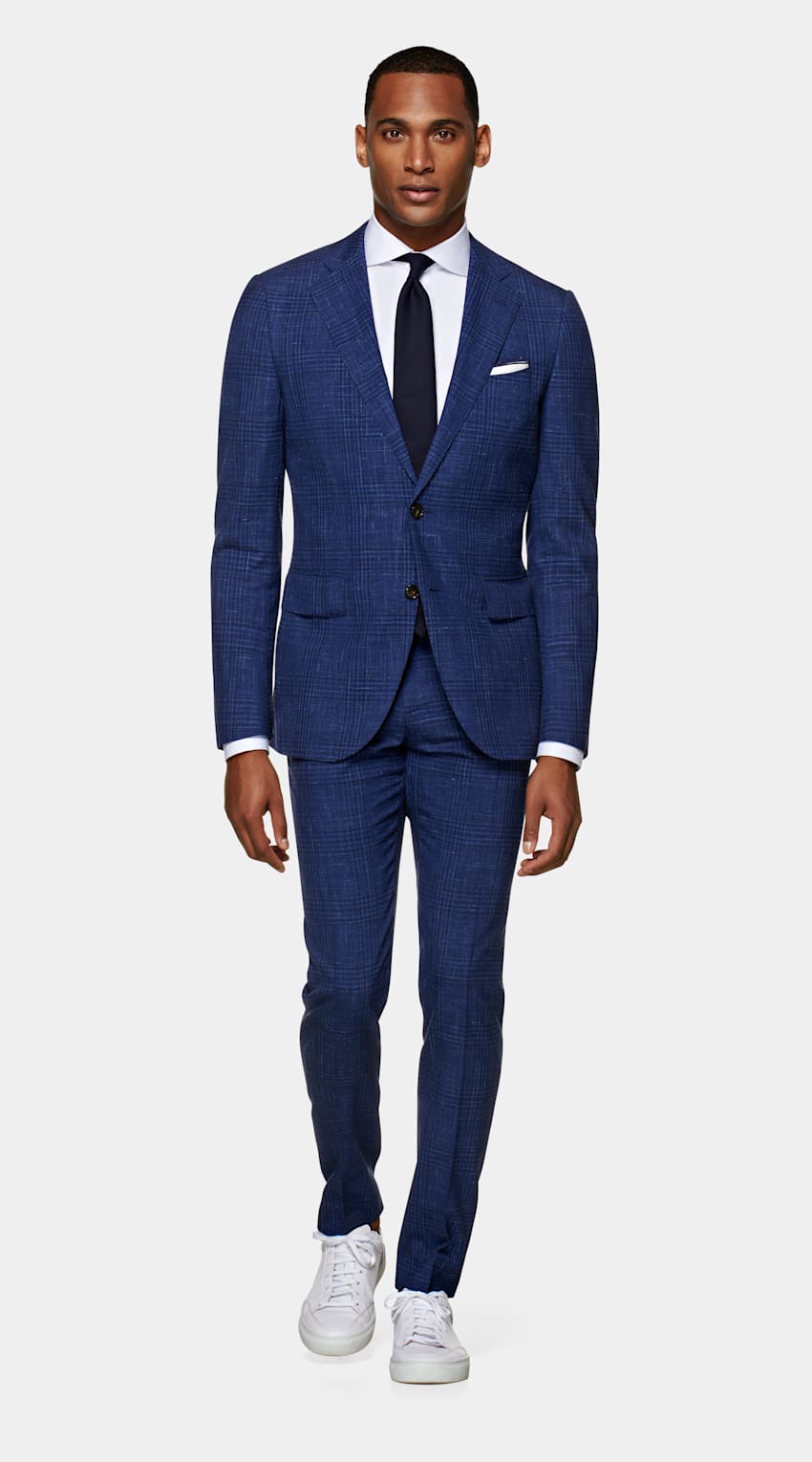 Mid Blue Checked Lazio Suit