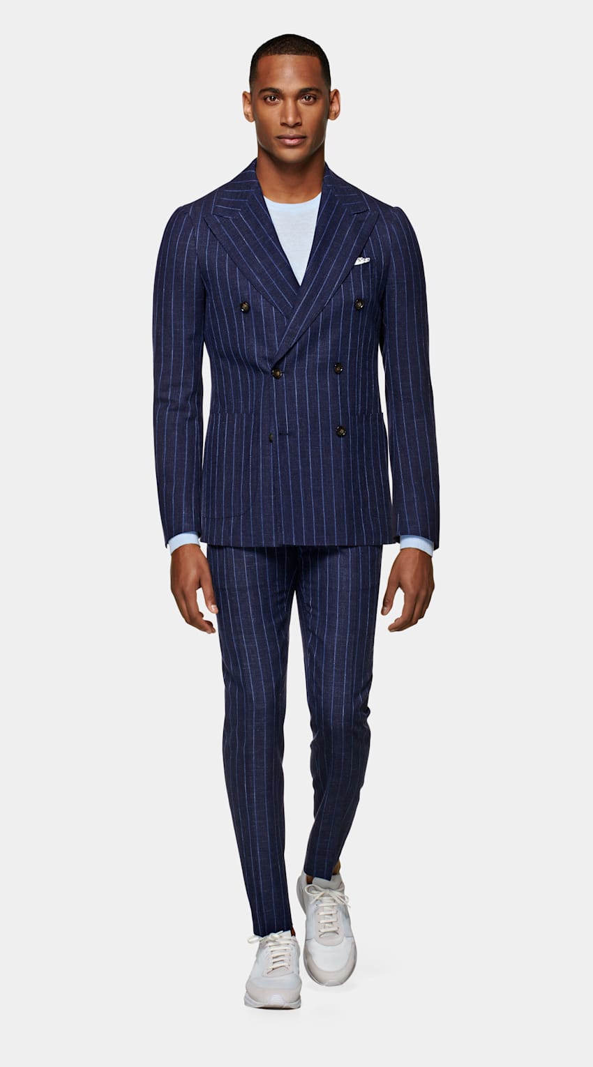 Navy stripe double breasted suit