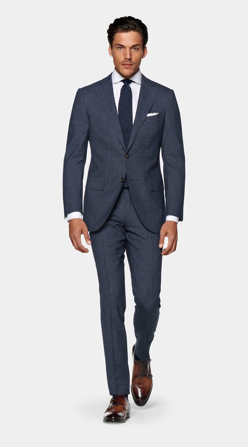 Mid Blue Houndstooth Lazio Suit | Pure Wool S110's Single Breasted ...