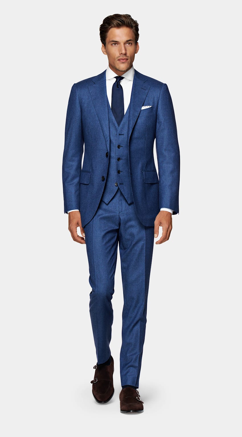 Mid Blue Houndstooth Lazio Suit