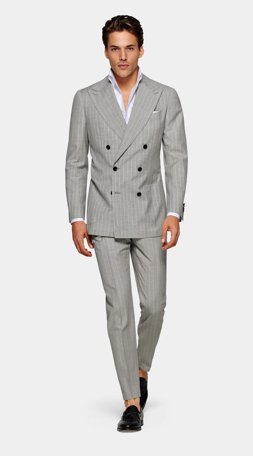 SUITSUPPLY Pure S130's Wool by E.Thomas, Italy Light Grey Striped Havana Suit