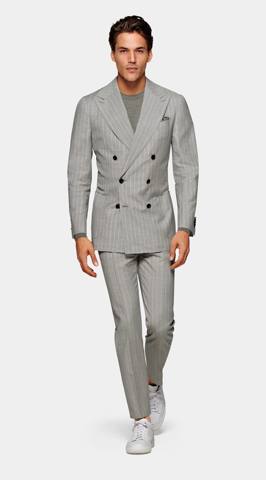 Light Grey Striped Havana Suit | Pure Wool S130's Double Breasted ...