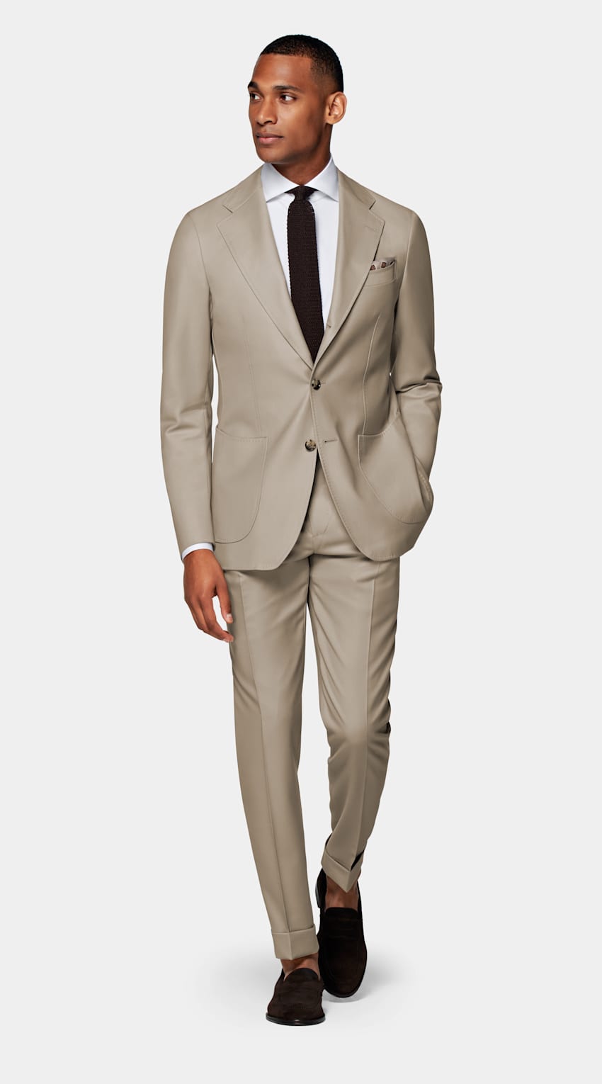 Sharkskin Weave Modern Fit Men's Suit - Two Button in Taupe