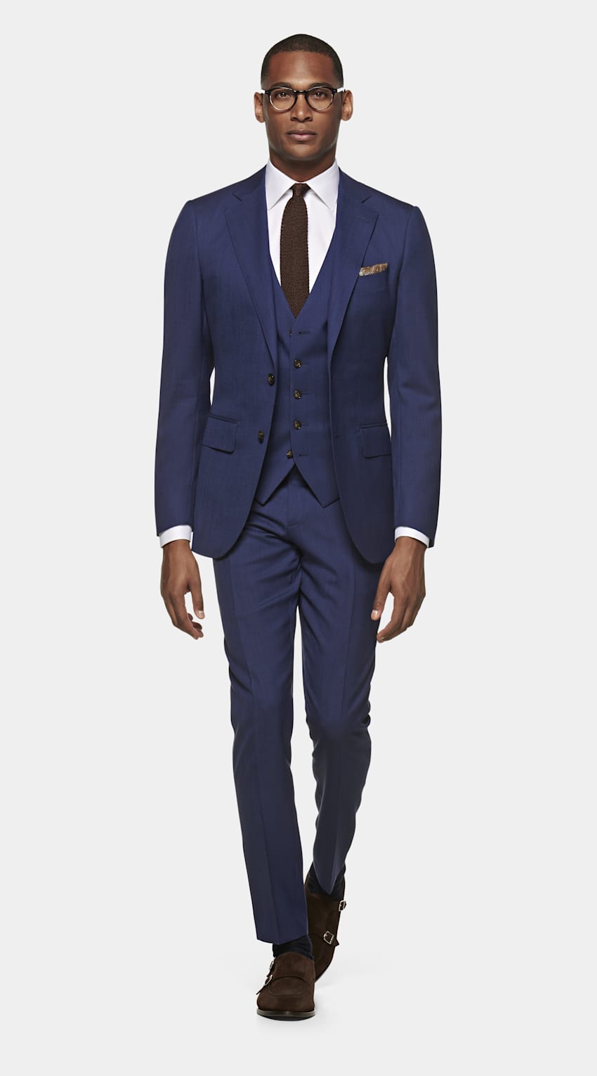 SUITSUPPLY Pure Tropical Wool by Vitale Barberis Canonico, Italy Mid Blue Three-Piece Tailored Fit Lazio Suit