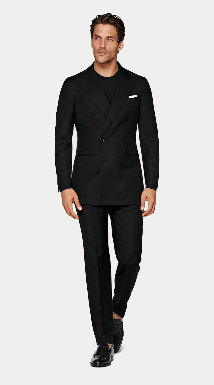 SUITSUPPLY Pure S130's Wool by Vitale Barberis Canonico, Italy Black Herringbone Havana Suit