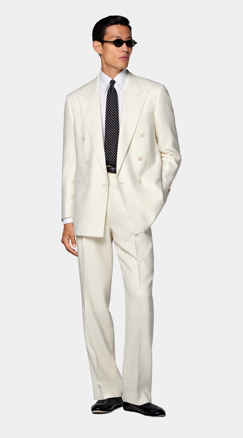 SUITSUPPLY Summer Wool Silk Linen by E.Thomas, Italy Off-White Relaxed Fit Roma Suit