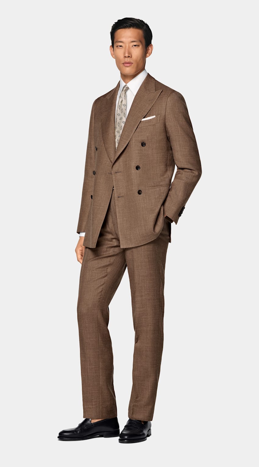 SUITSUPPLY Summer Wool Silk Linen by E.Thomas, Italy Mid Brown Tailored Fit Havana Suit
