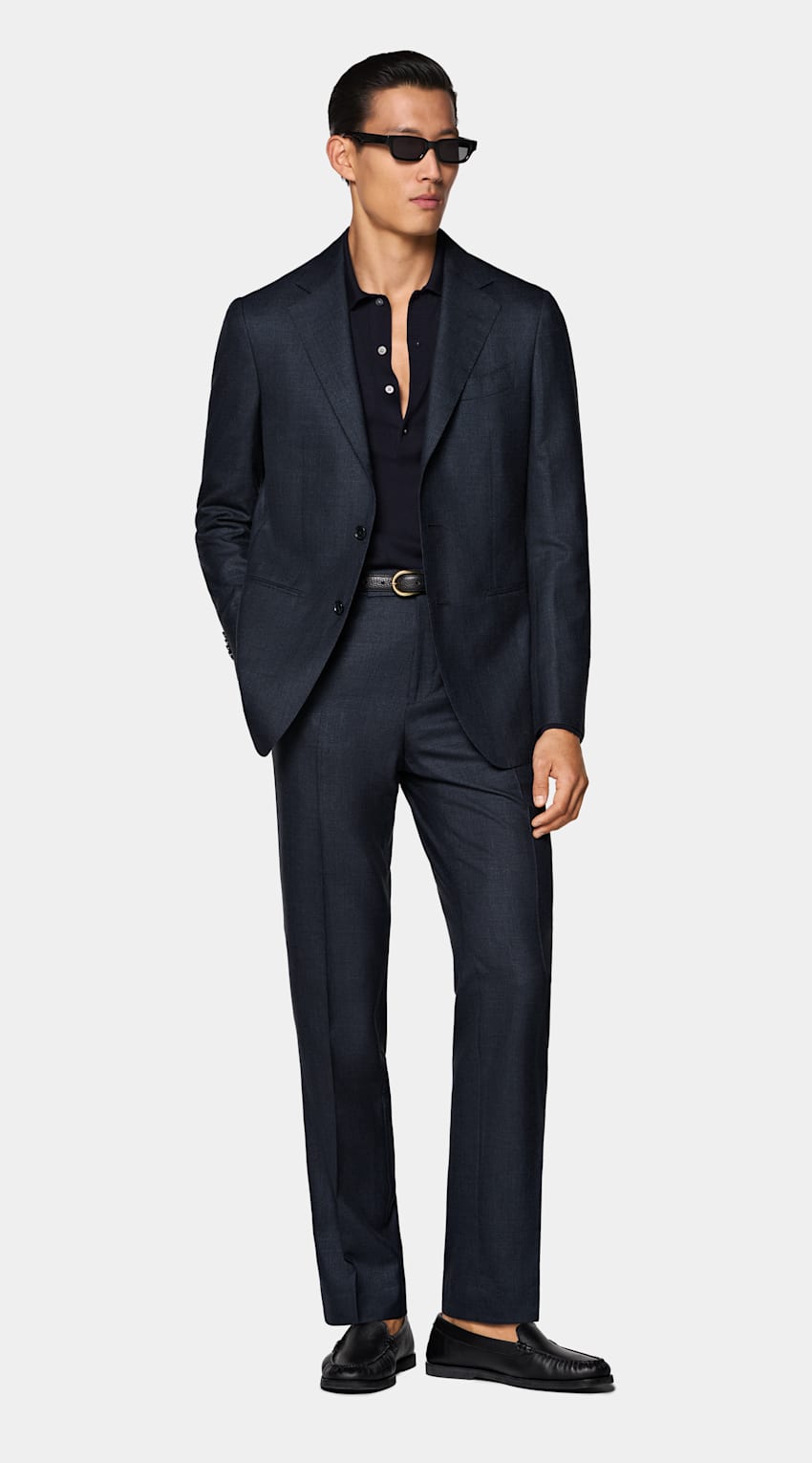 SUITSUPPLY Summer Wool Silk Linen by E.Thomas, Italy Navy Checked Tailored Fit Havana Suit