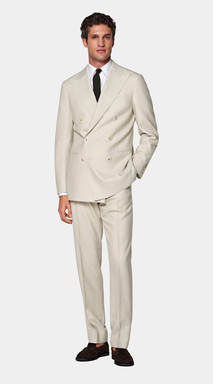 SUITSUPPLY Sommer Schurwolle Seide Leinen von E.Thomas, Italien Havana Anzug hellbraun Tailored Fit