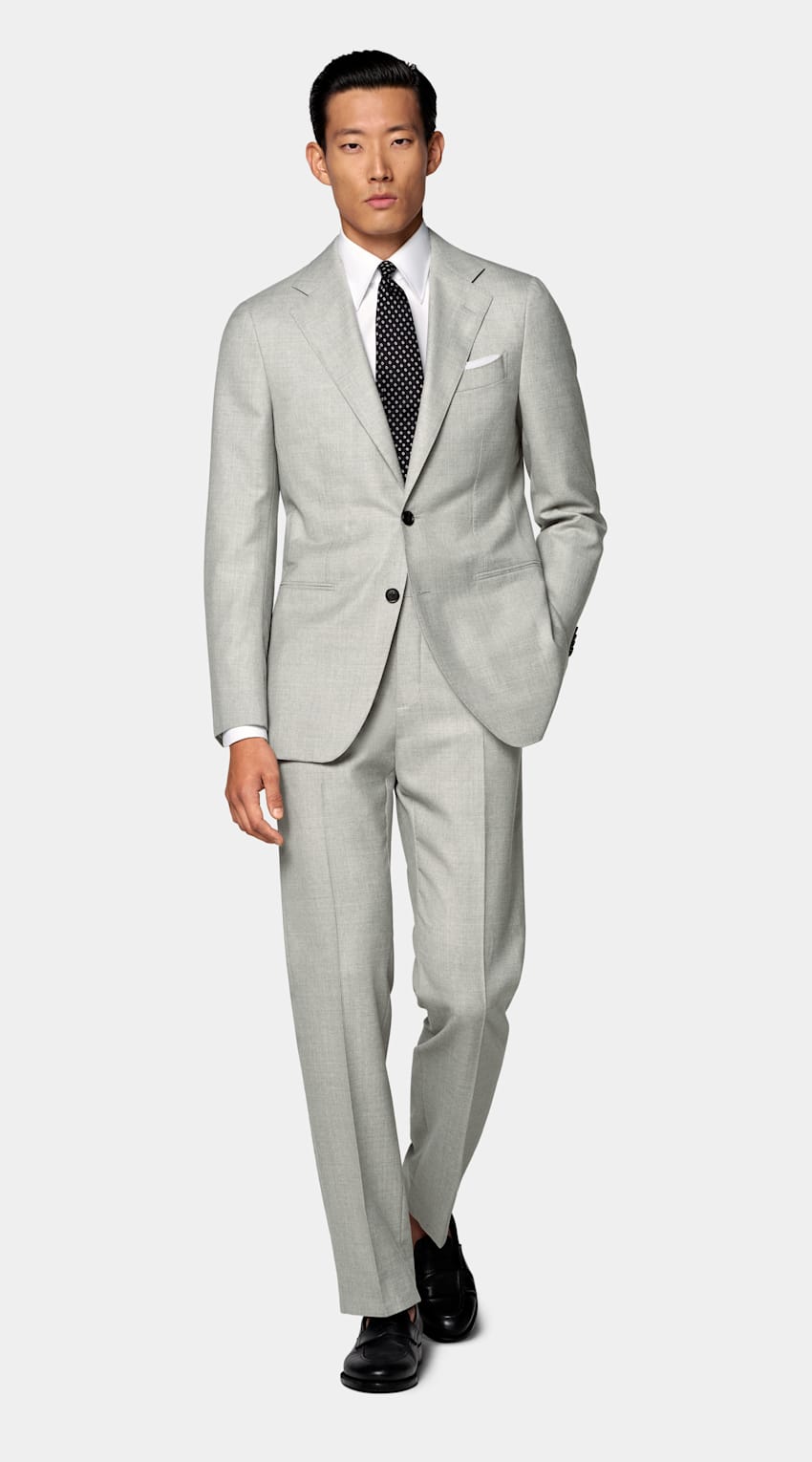 SUITSUPPLY All Season Pure S150's Wool by E.Thomas, Italy Light Grey Tailored Fit Havana Suit