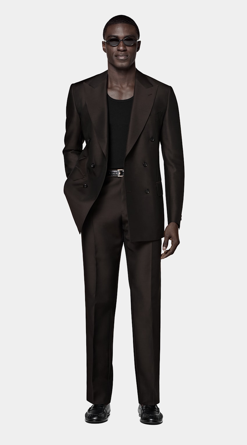 SUITSUPPLY All Season Wool Silk by Piacenza, Italy Dark Brown Tailored Fit Milano Suit