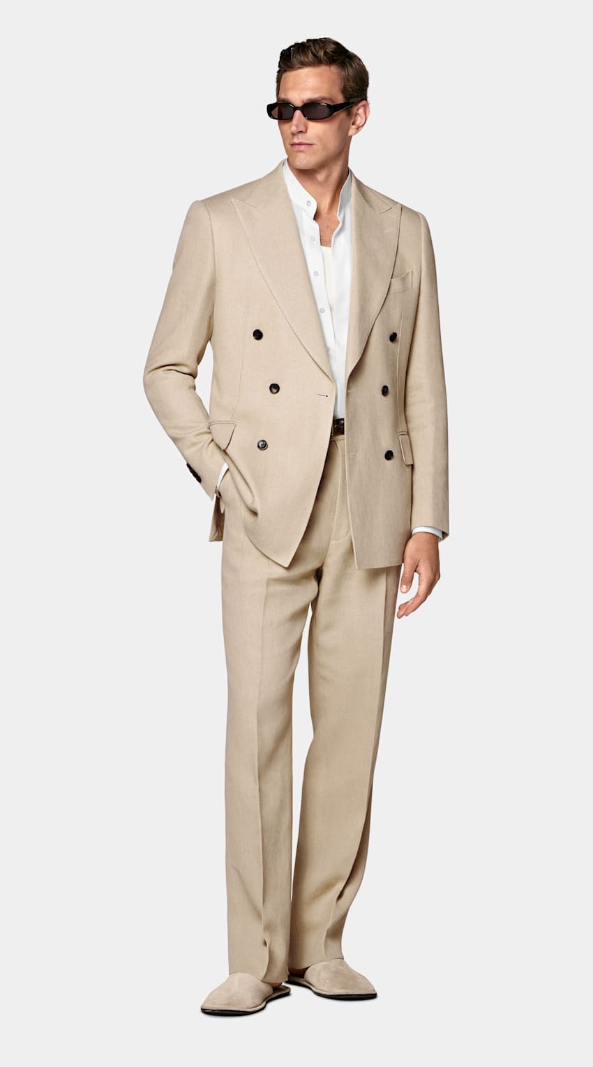 SUITSUPPLY Sommer Reines Leinen von Rogna, Italien Milano Anzug hellbraun Tailored Fit