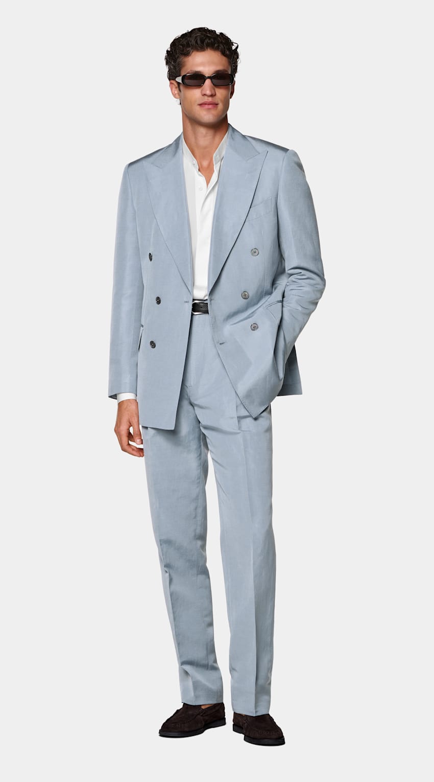 SUITSUPPLY Summer Linen Silk fr&aring;n Delfino, Italien Mid Blue Tailored Fit Milano Suit