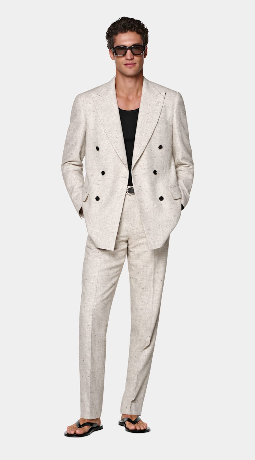 SUITSUPPLY Summer Linen Wool Silk Blend by Ferla, Italy Light Taupe Tailored Fit Milano Suit