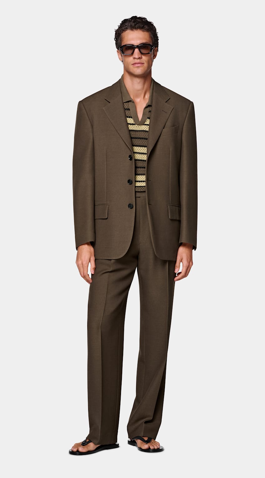 SUITSUPPLY All Season Wool Mohair Silk by Cerruti, Italy Mid Brown Relaxed Fit Brera Suit
