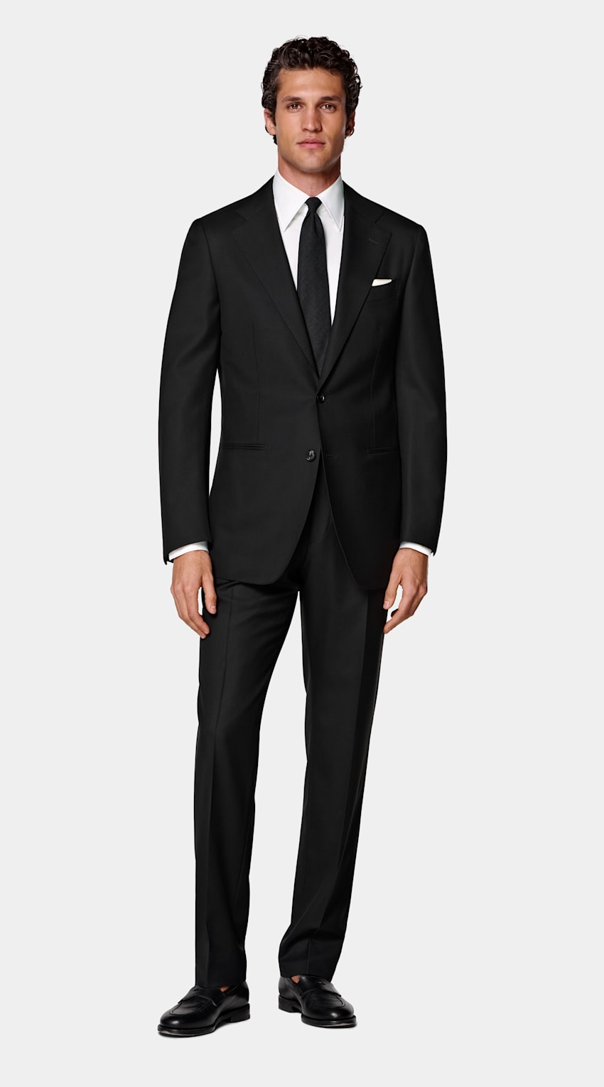 SUITSUPPLY All Season Pure S150's Wool by E.Thomas, Italy Black Tailored Fit Havana Suit