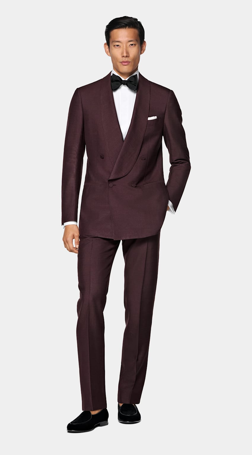 SUITSUPPLY All Season Silk Wool par Lanificio Ermenegildo Zegna, Italie Burgundy Tailored Fit Milano Tuxedo